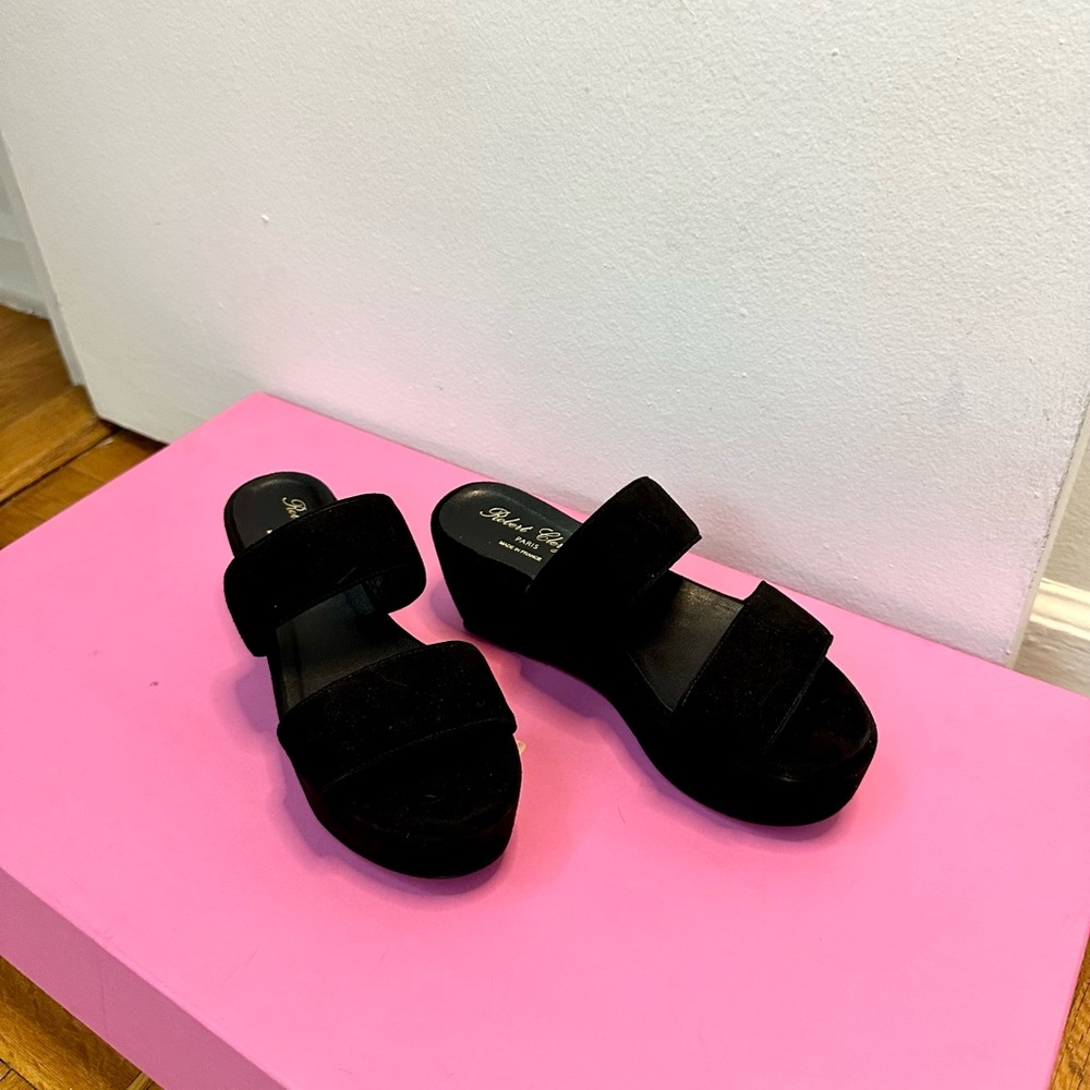 Robert  Clergerie suede platform slides.